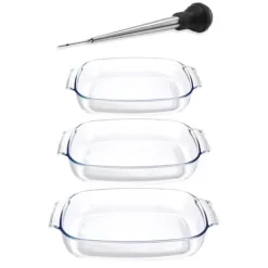 Set 3 plats à four en verre et poire à jus