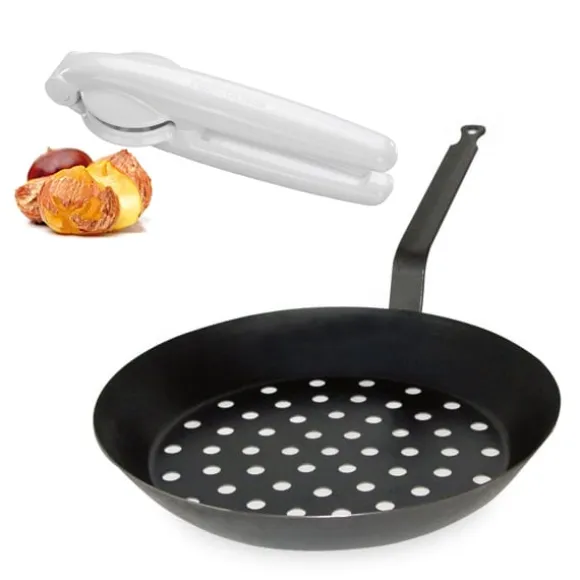 Set poêle à marrons pour cuisson sur braise 28 cm et coupe châtaignes