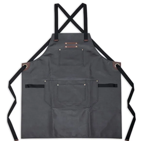 Tablier en toile enduite et cuir noir Livoo