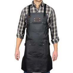 Tablier en toile enduite et cuir noir Livoo