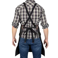 Tablier en toile enduite et cuir noir Livoo