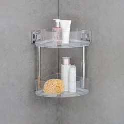 Étagère d'angle en acier inox Vacuum-Loc® Quadro 2 niveaux Wenko by Maximex