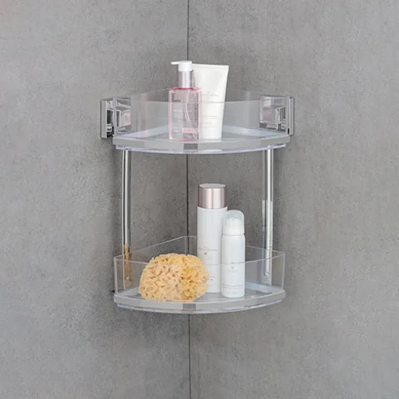 Étagère d'angle en acier inox Vacuum-Loc® Quadro 2 niveaux Wenko by Maximex
