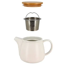 Théière Mona en porcelaine blanche et couvercle en bois de hêtre 1L Ogo