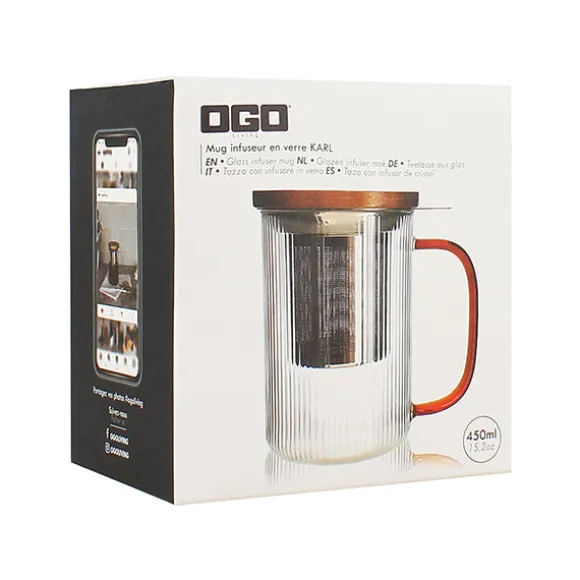 Tisanière mug Karl en verre borosilicate anse ambrée 475 ml Ogo
