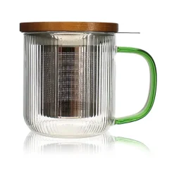 Tisanière mug Karl en verre borosilicate anse verte 300 ml Ogo