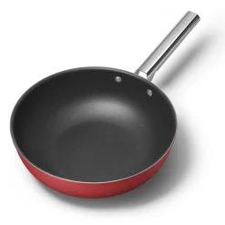 Wok aluminium antiadhésif 30 cm rouge mat Smeg