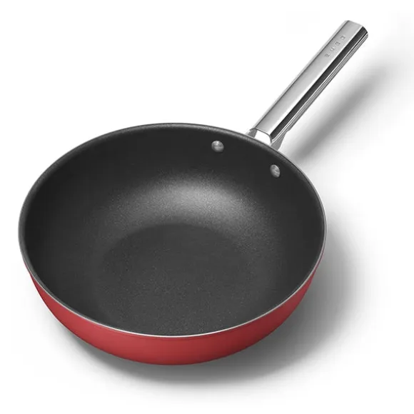 Wok aluminium antiadhésif 30 cm rouge mat Smeg