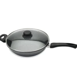 Wok revêtement Dur comme la pierre 28 cm et couvercle en verre Mathon