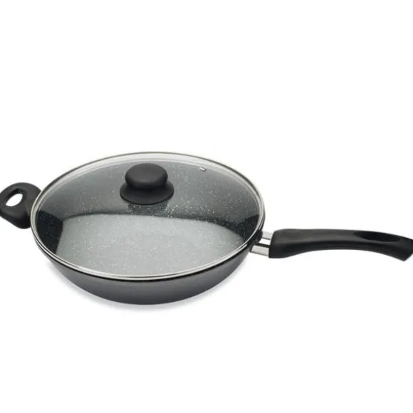 Wok revêtement Dur comme la pierre 28 cm et couvercle en verre Mathon